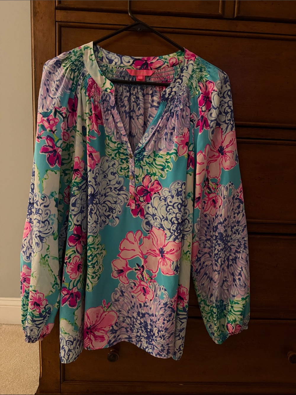 Lilly Floral Elsa Blouse in Turquoise and Pink
